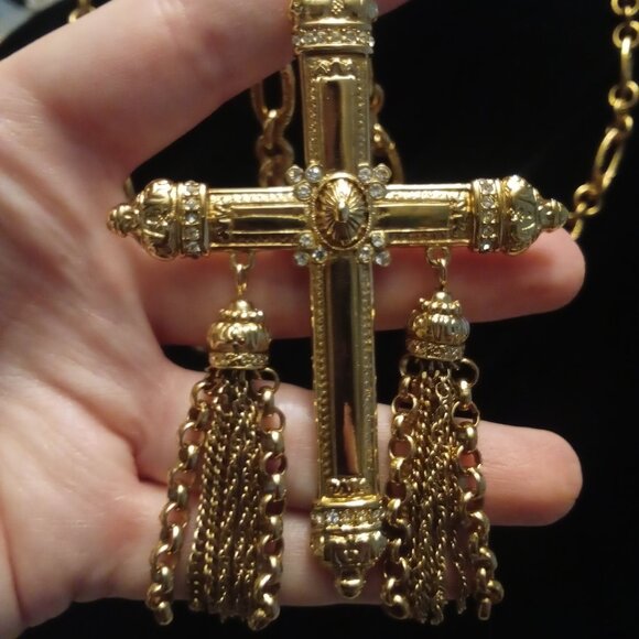 Givenchy Vintage LARGE Crystal Cross Necklace RARE Collector Piece - Picture 12 of 16